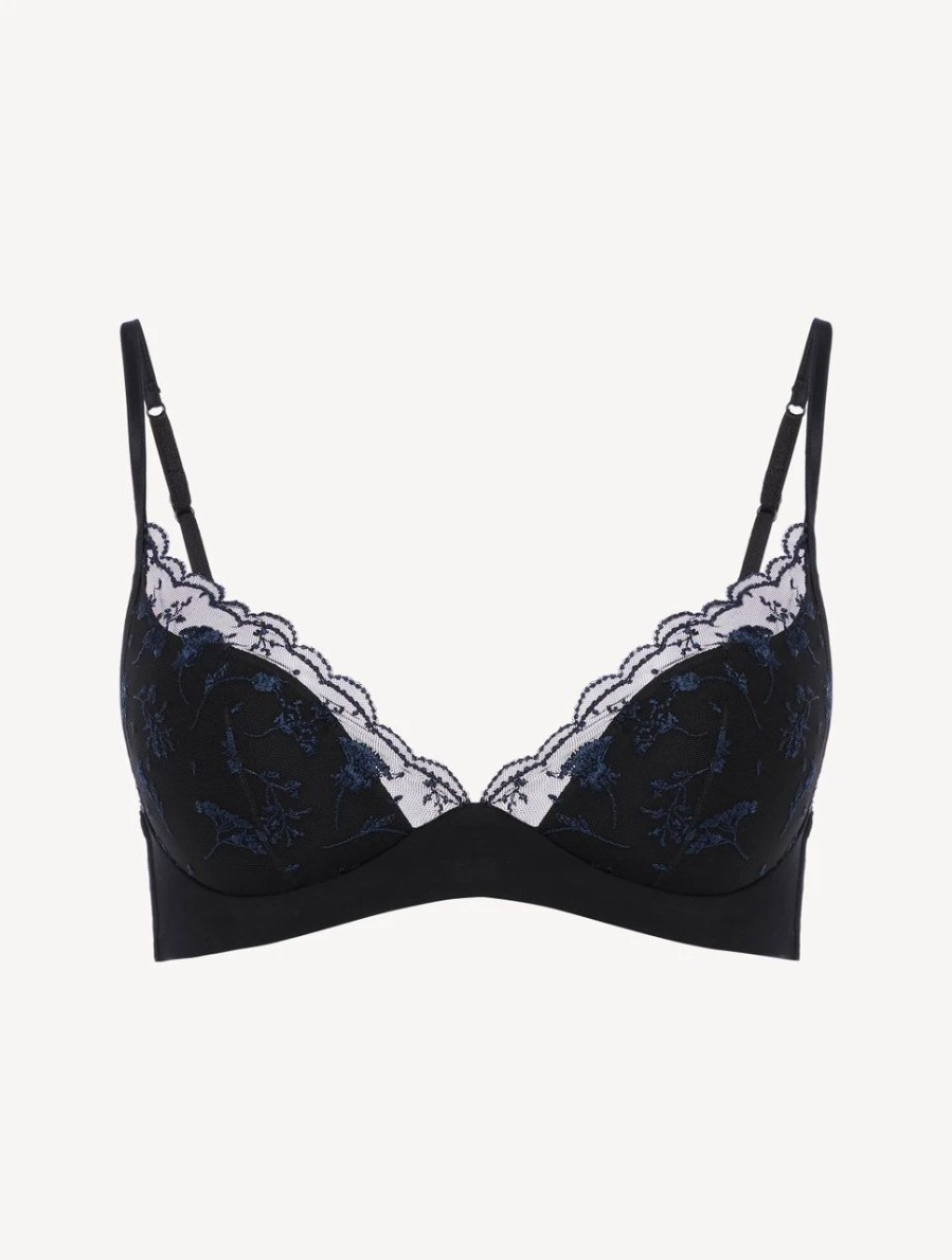 Bras * | Midnight Botanica Bralette In Onyx With Embroidered Tulle