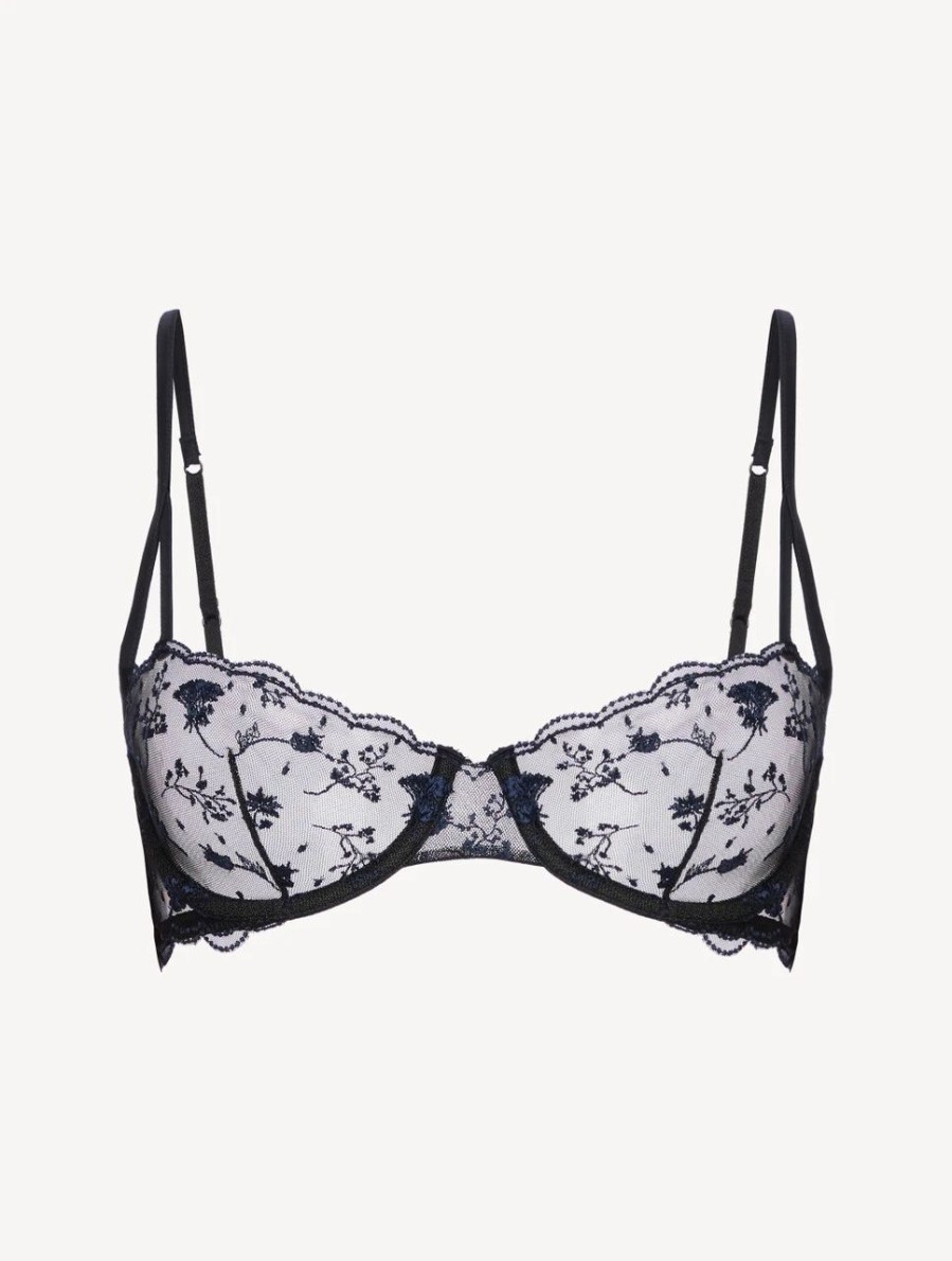 Bras * | Midnight Botanica Balconette Bra In Onyx With Embroidered Tulle