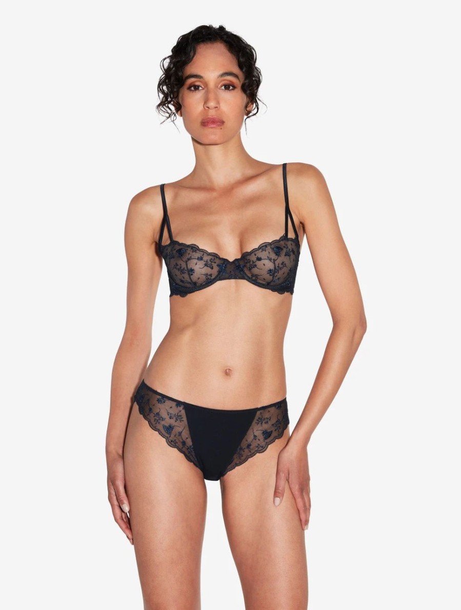 Bras * | Midnight Botanica Balconette Bra In Onyx With Embroidered Tulle