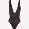 One-Piece Bathing Suits * | Summer Winds Belted Swimsuit In Dark Green And Black