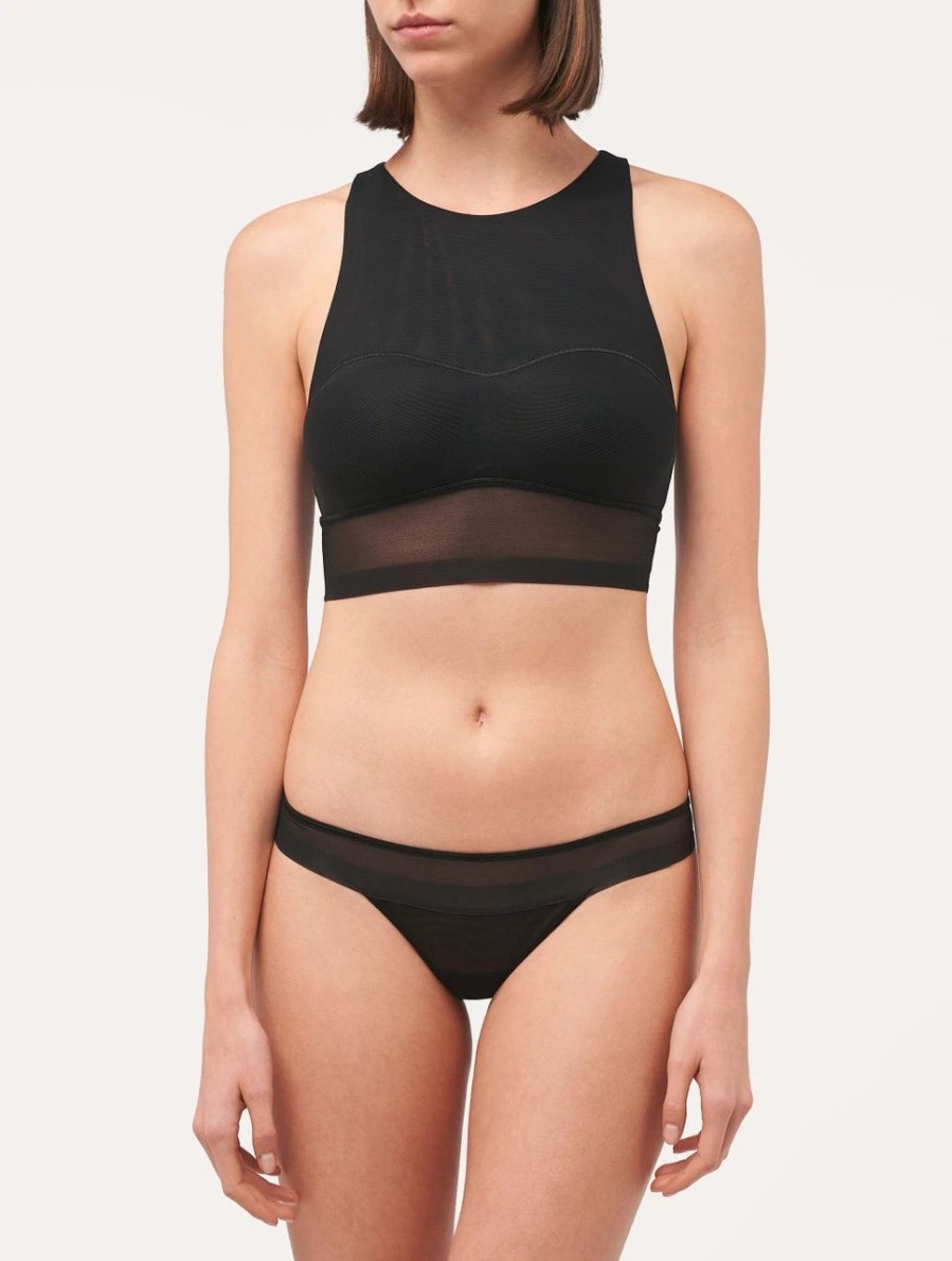 Bras * | Maison Contouring Crop Top In Black Stretch Tulle