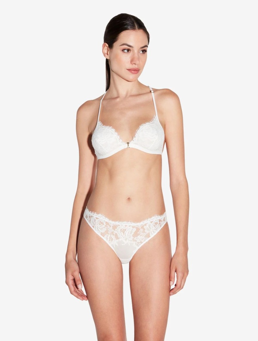 Bras * | Per Sempre Soft Triangle Bra In Off White With Cotton Leavers Lace