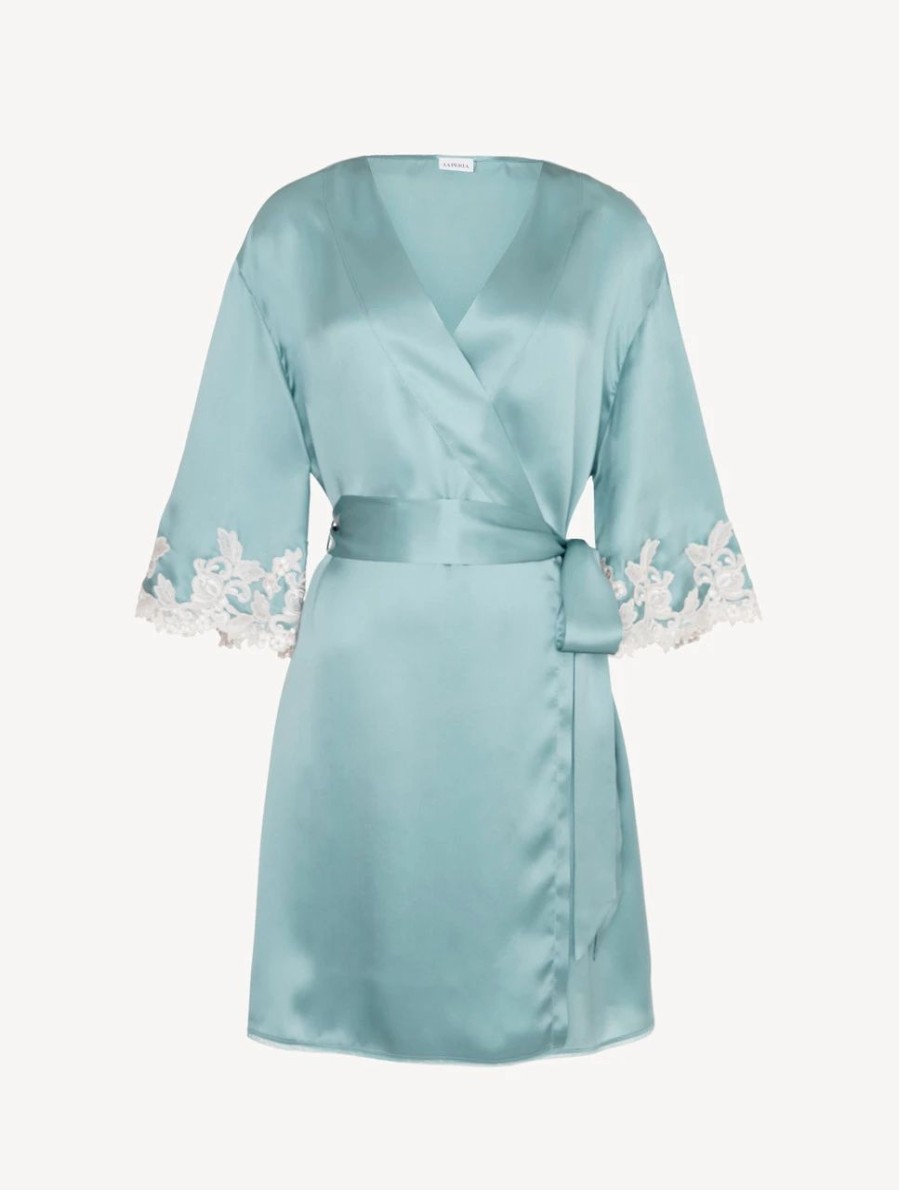 Sleepwear * | Maison Almond Silk Short Robe With Frastaglio