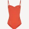 One-Piece Bathing Suits * | Performance Underwired Orange Swimsuit With Metallic Embroidery