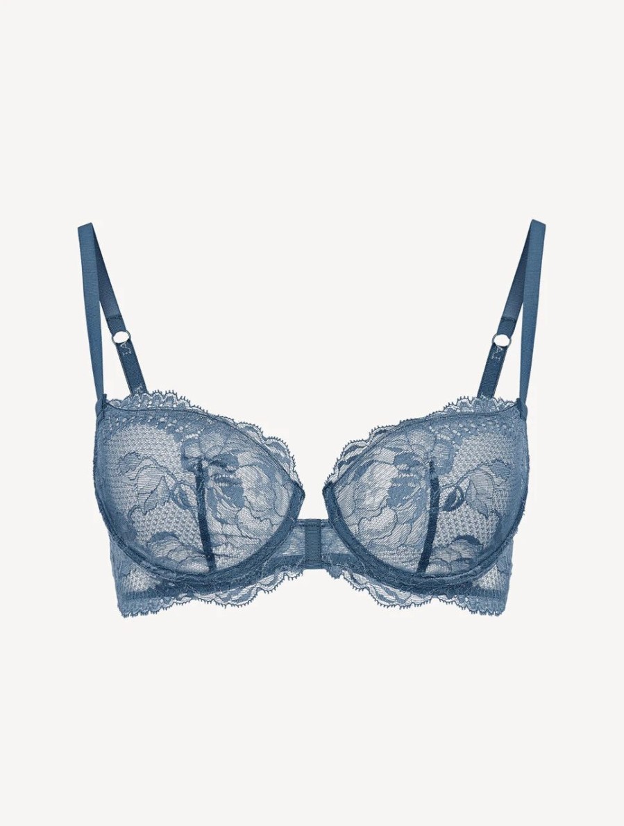 Bras * | Brigitta Dark Blue Lace Balconette Bra