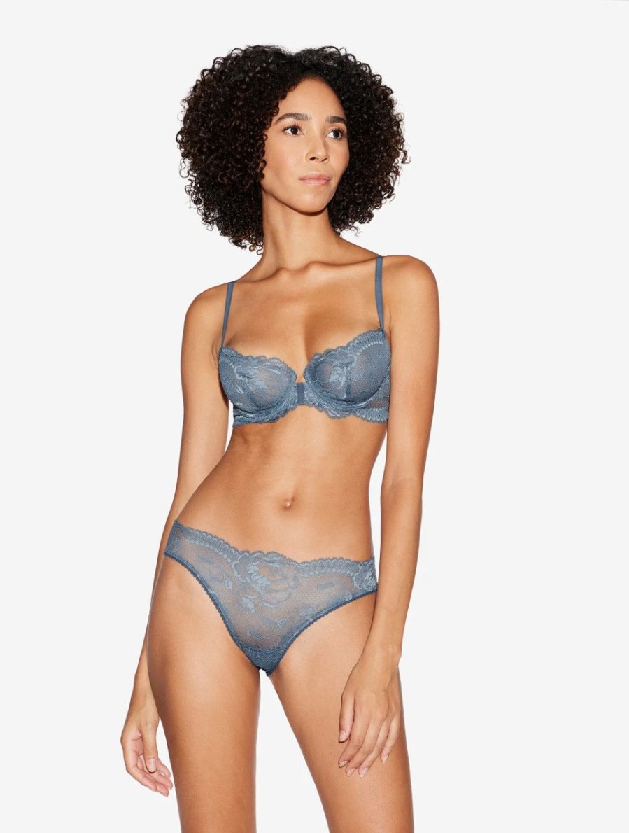 Bras * | Brigitta Dark Blue Lace Balconette Bra