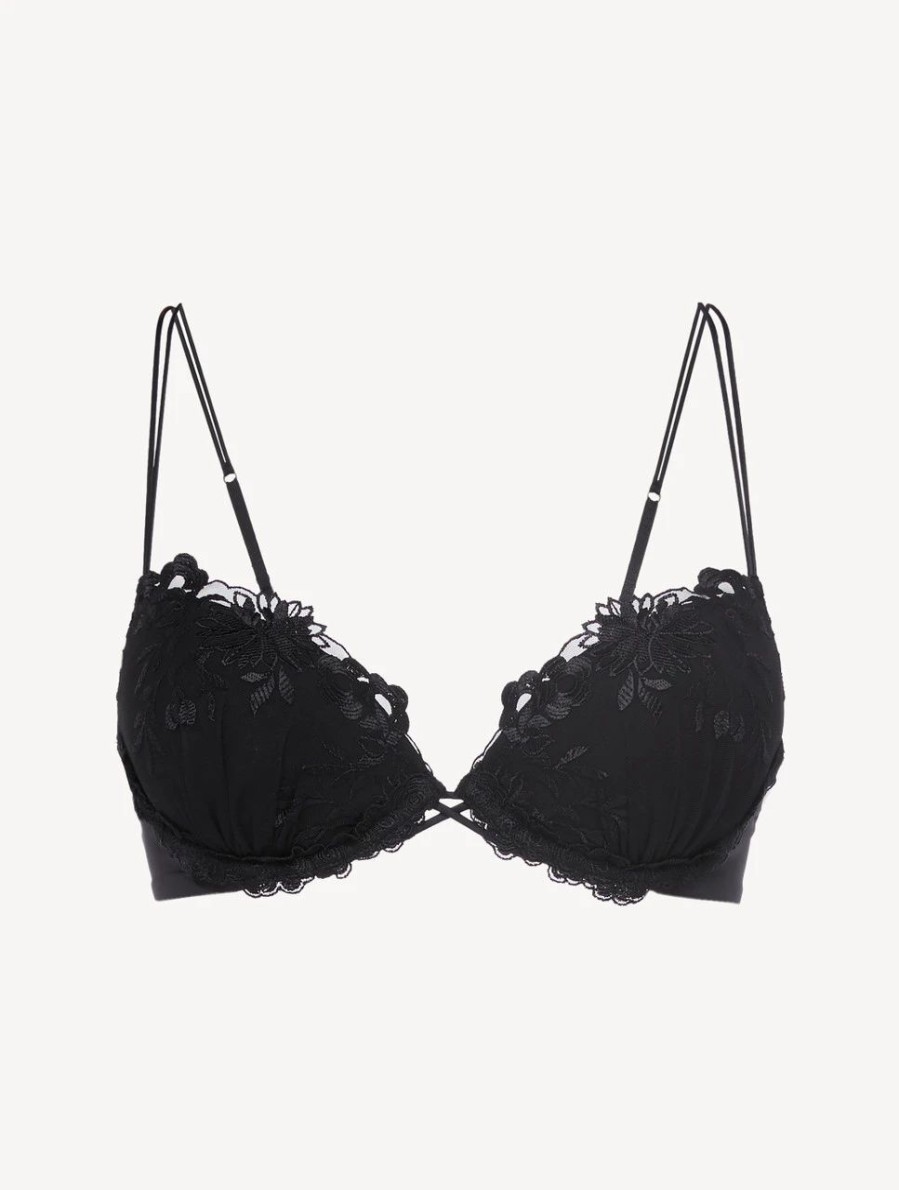 Bras * | Zephyr Push-Up Bra In Black Lycra With Embroidered Tulle