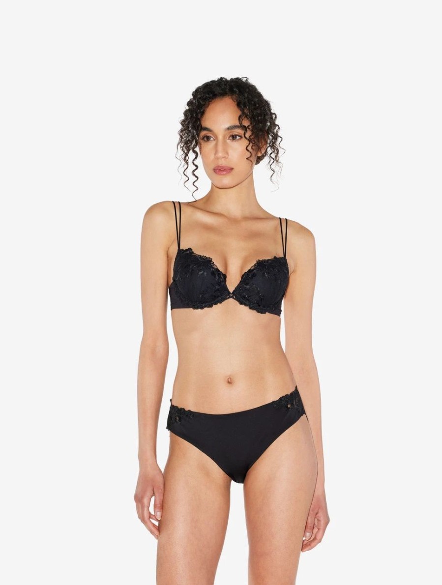 Bras * | Zephyr Push-Up Bra In Black Lycra With Embroidered Tulle