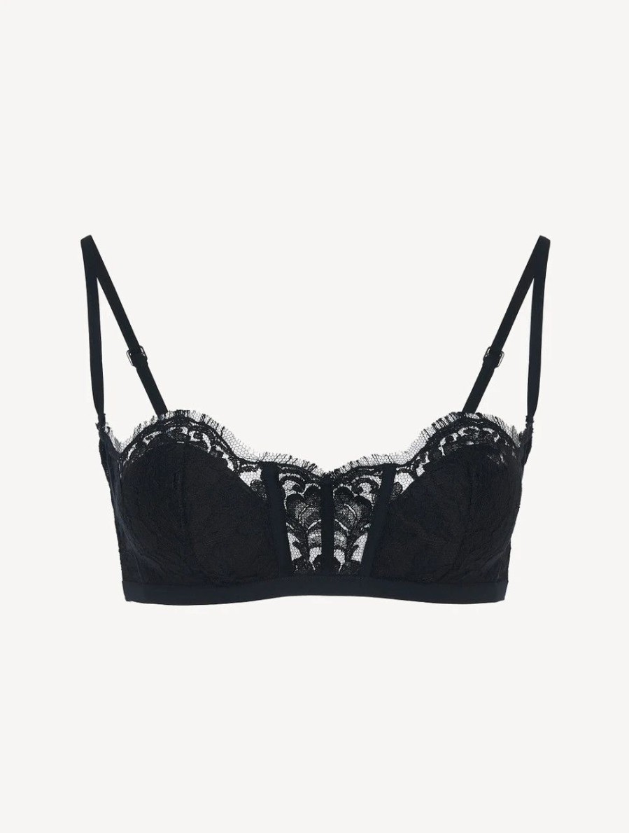 Bras * | Fall In Love Bandeau Bra In Black Silk Georgette With Leavers Lace