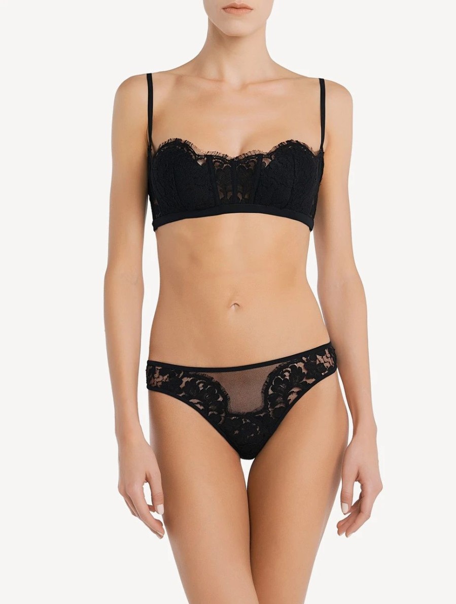 Bras * | Fall In Love Bandeau Bra In Black Silk Georgette With Leavers Lace