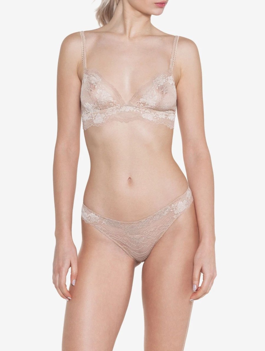 Bras * | L'Unica Donna Leavers Lace Soft Bralette In Beige