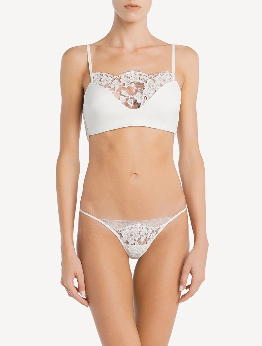 Bras * | Fall In Love Bralette In Off-White Silk Georgette With Leavers Lace