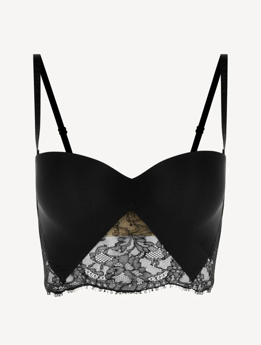 Bras * | Shape-Allure Black Lycra Strapless Brassiere With Chantilly Lace