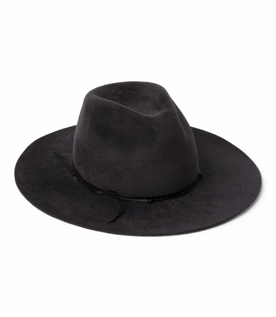 Accessories * | Karen Kane Leather Trim Velour Hat Charcoal