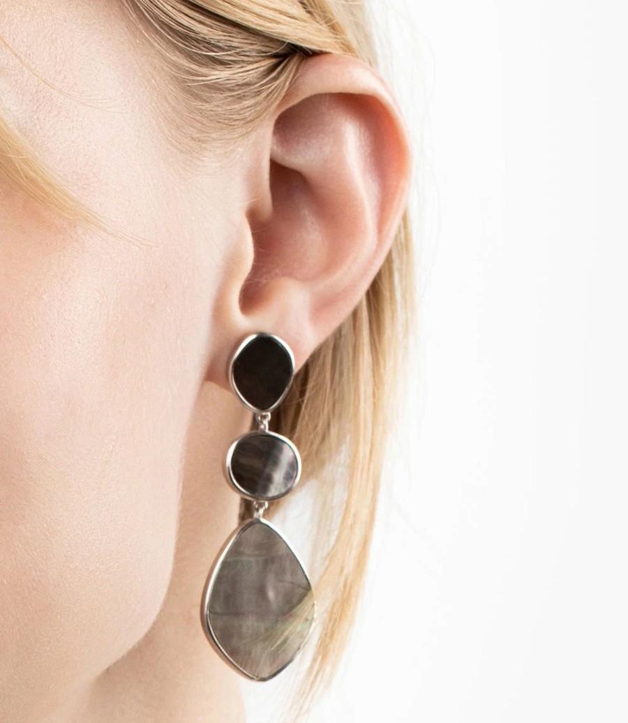 Accessories * | Karen Kane Three Drop Earrings Dark Mother Of Pearl