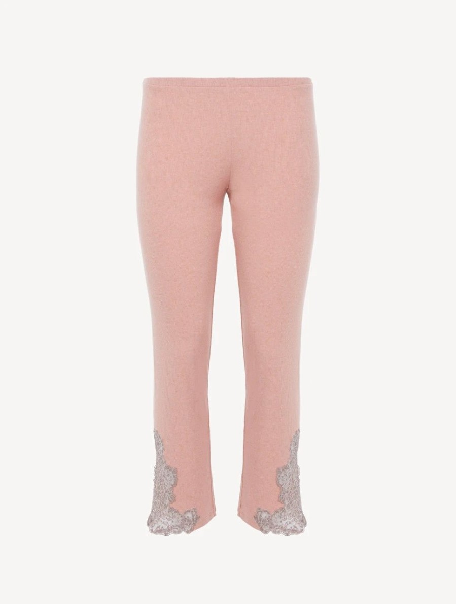 Sleepwear * | Angel Kiss Cashmere Blend Ribbed Trousers In Blush Clay With Frastaglio