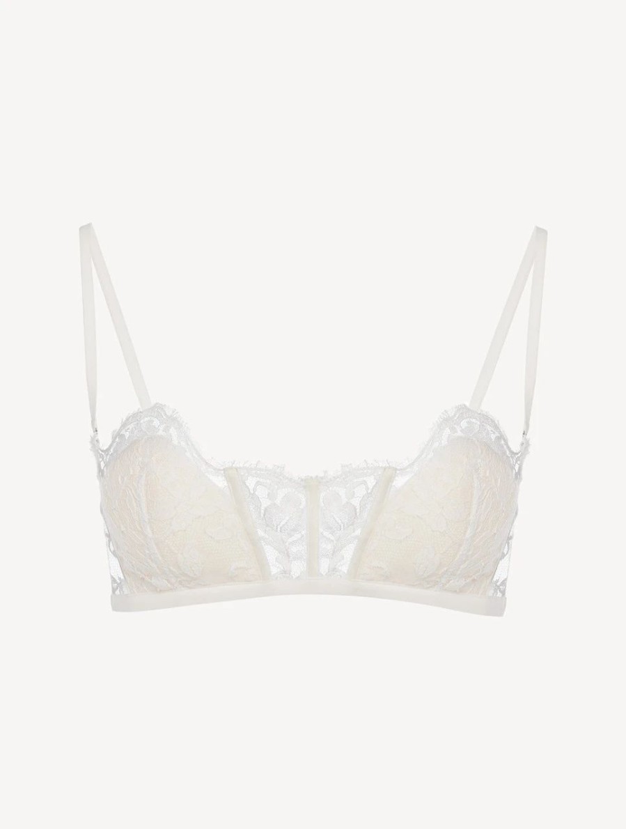 Bras * | Fall In Love Bandeau Bra In Off-White Silk Georgette With Leavers Lace