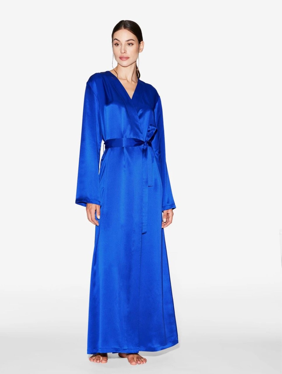 Sleepwear * | Silk Long Robe In Electric Blue