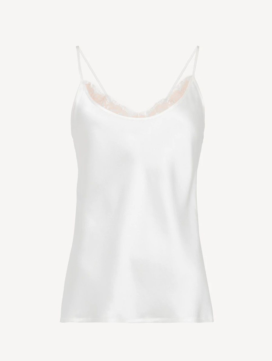 Sleepwear * | Per Lei Silk Camisole Top With Leavers Lace In White