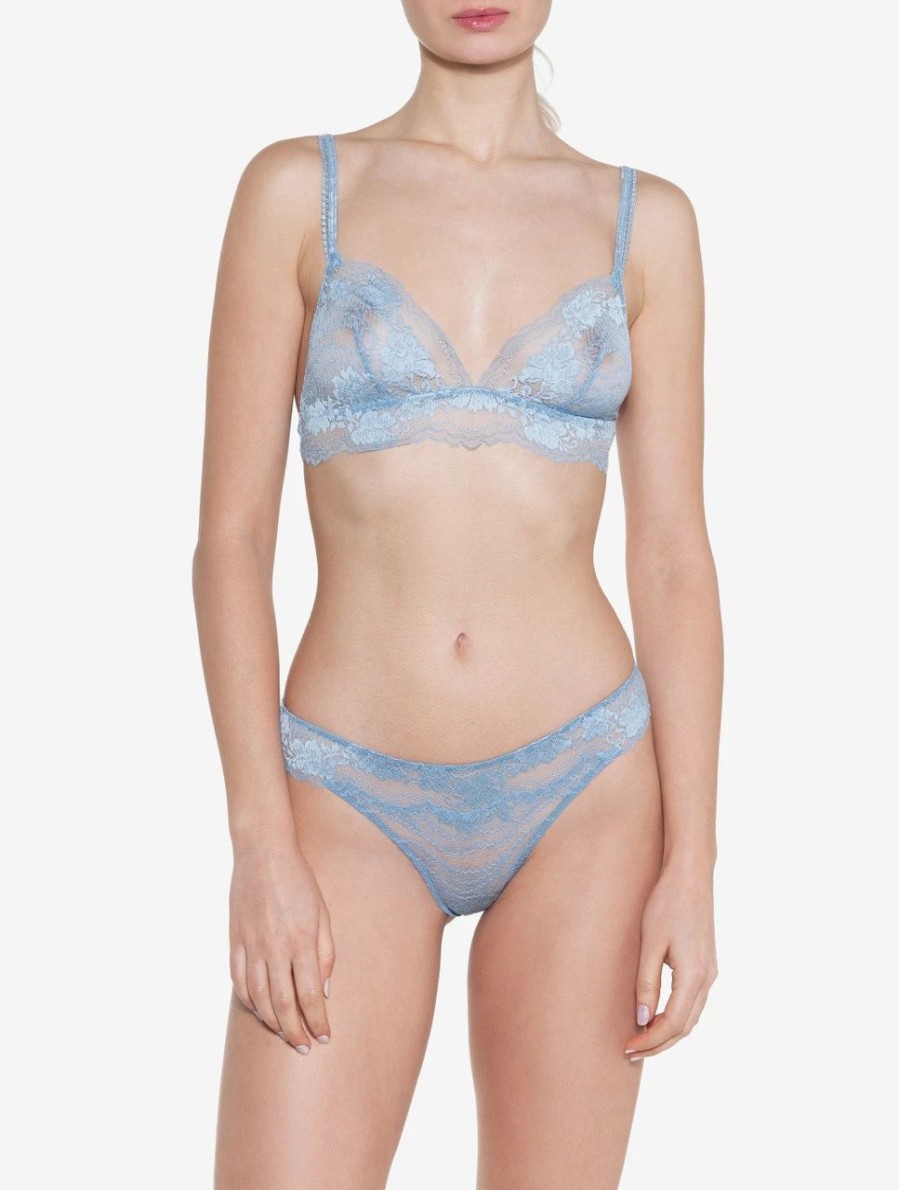 Bras * | L'Unica Donna Leavers Lace Soft Bralette In Grey Blue