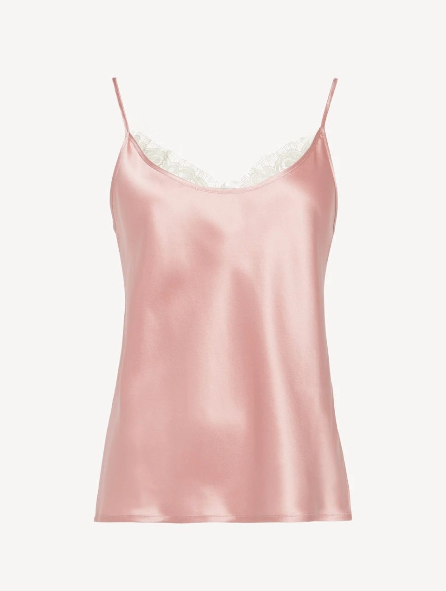 Sleepwear * | Per Lei Silk Camisole Top With Leavers Lace In Pink