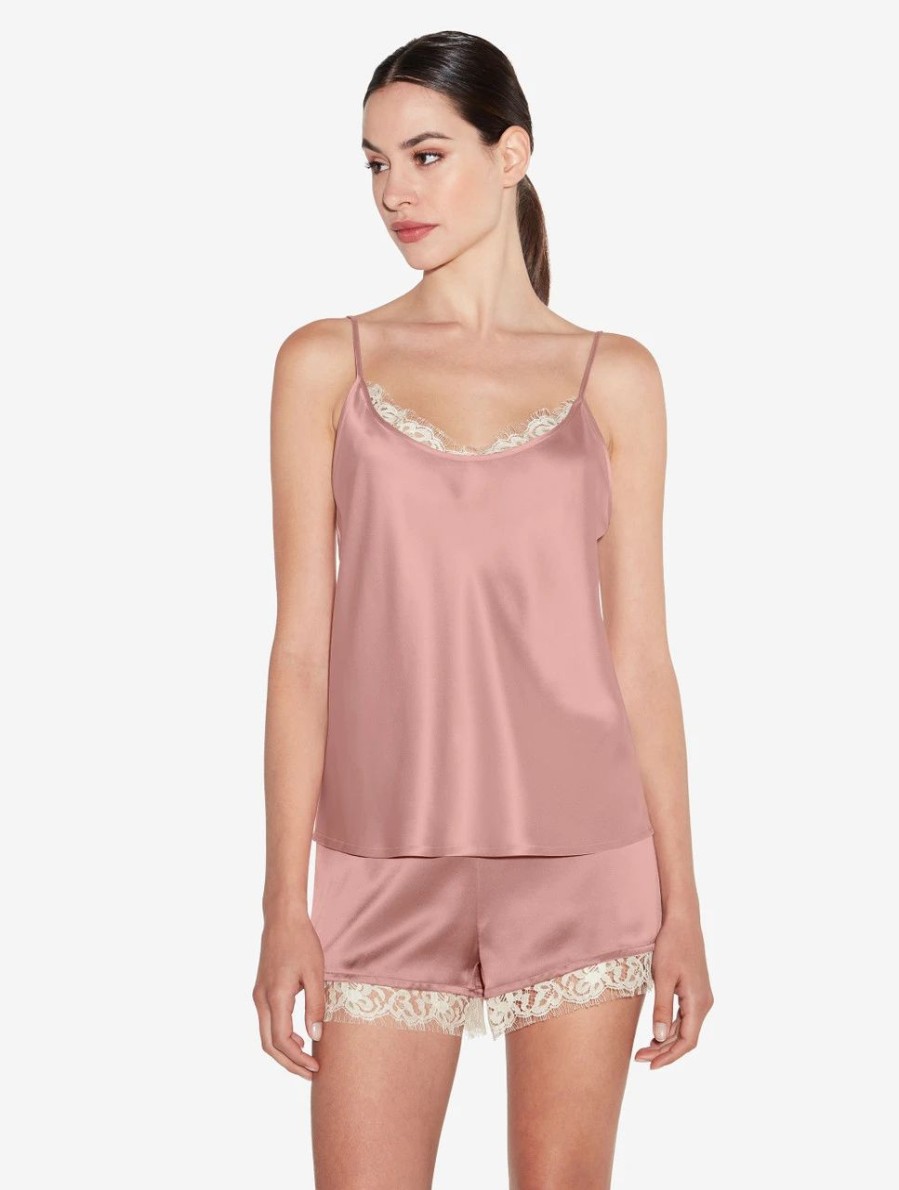 Sleepwear * | Per Lei Silk Camisole Top With Leavers Lace In Pink