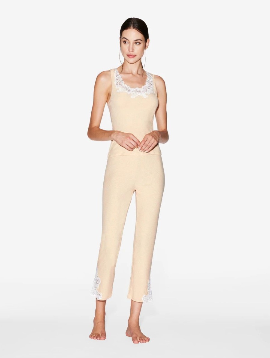 Sleepwear * | Angel Kiss Cashmere Blend Ribbed Trousers In Halo With Frastaglio