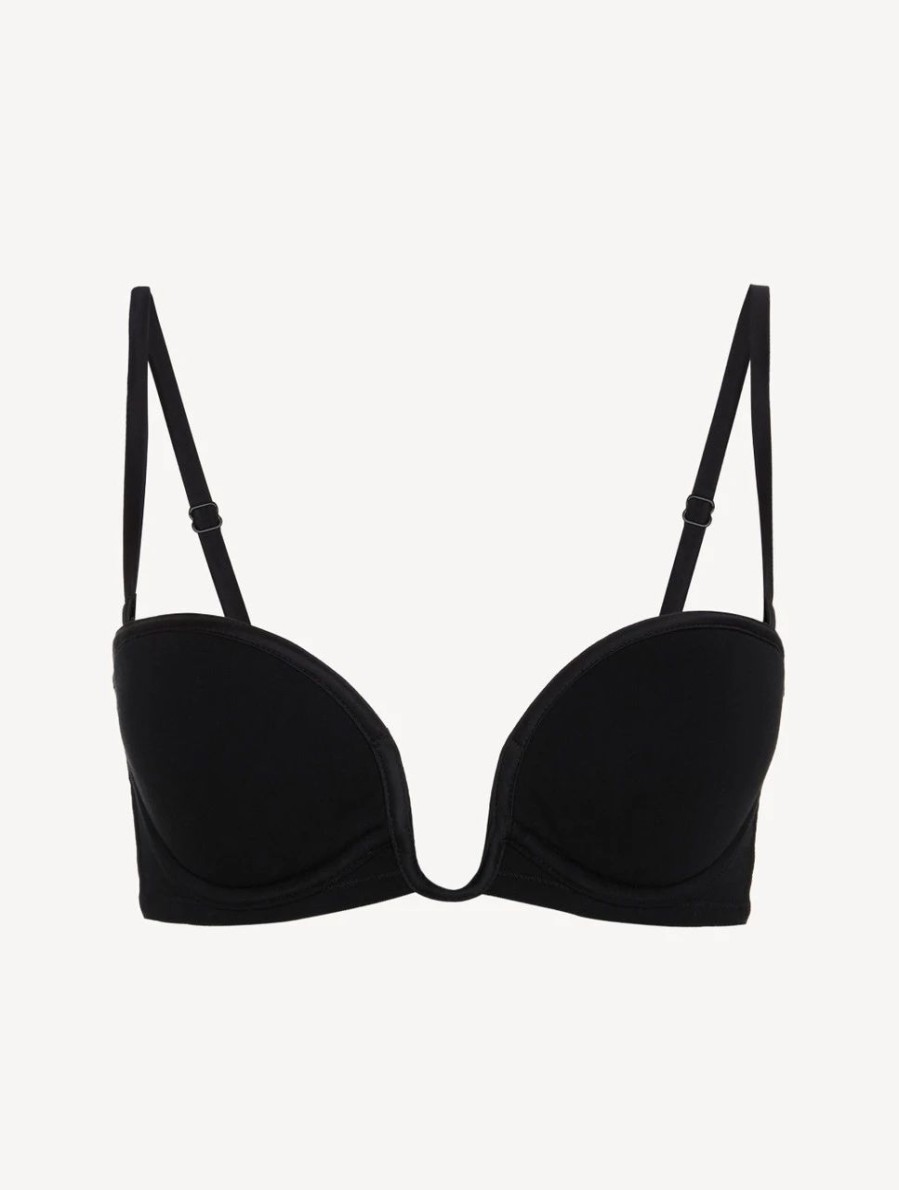 Bras * | Midnight Botanica Bandeau Bra In Onyx With Embroidered Tulle