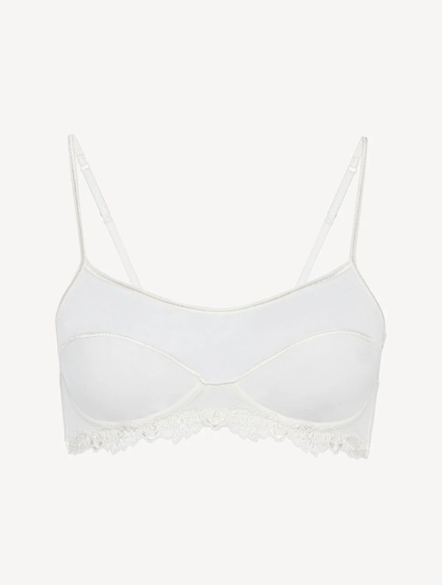 Bras * | Maison Contouring Bralette In Off-White Stretch Tulle